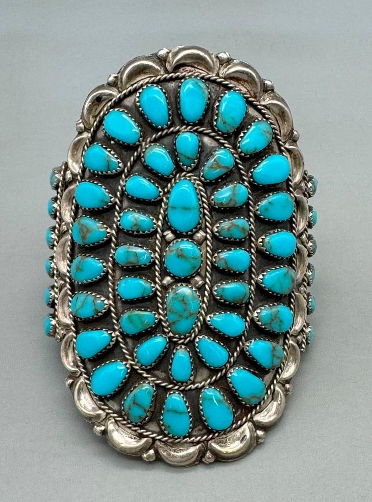 Turquoise And Sterling Silver Cluster Bracelet By Danny Leonard Wauneka (1 of 9)