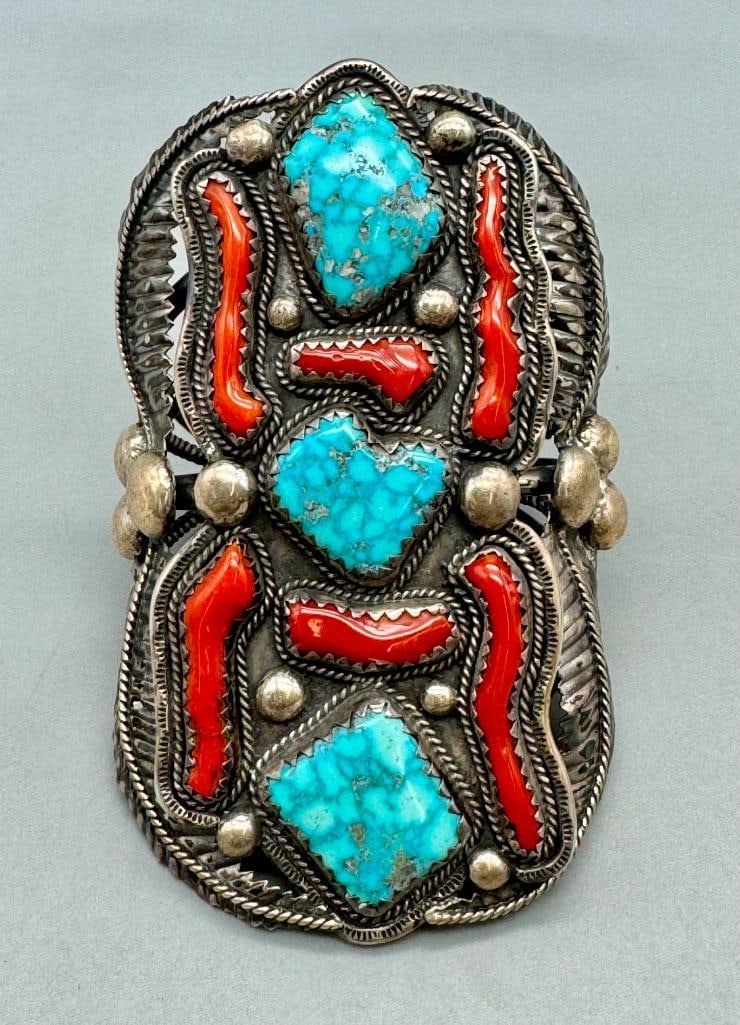 Phenomenal Webbed Turquoise And Branch Coral Bracelet (1 of 9)