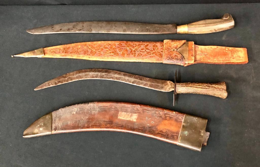 Two Antique Hand Forged Machete Style Knives With Sheaths (1 of 9)