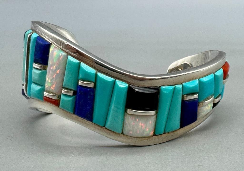 Multi Stone Cobblestone Inlay And Sterling Silver Bracelet (1 of 11)