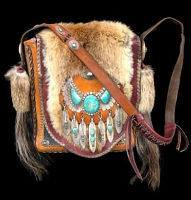 Awesome Handmade Leather And Turquoise Purse