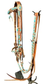 Show Piece Turquoise And Sterling Silver Bridle And Reins