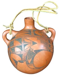 Vintage Hopi Black On Red Canteen