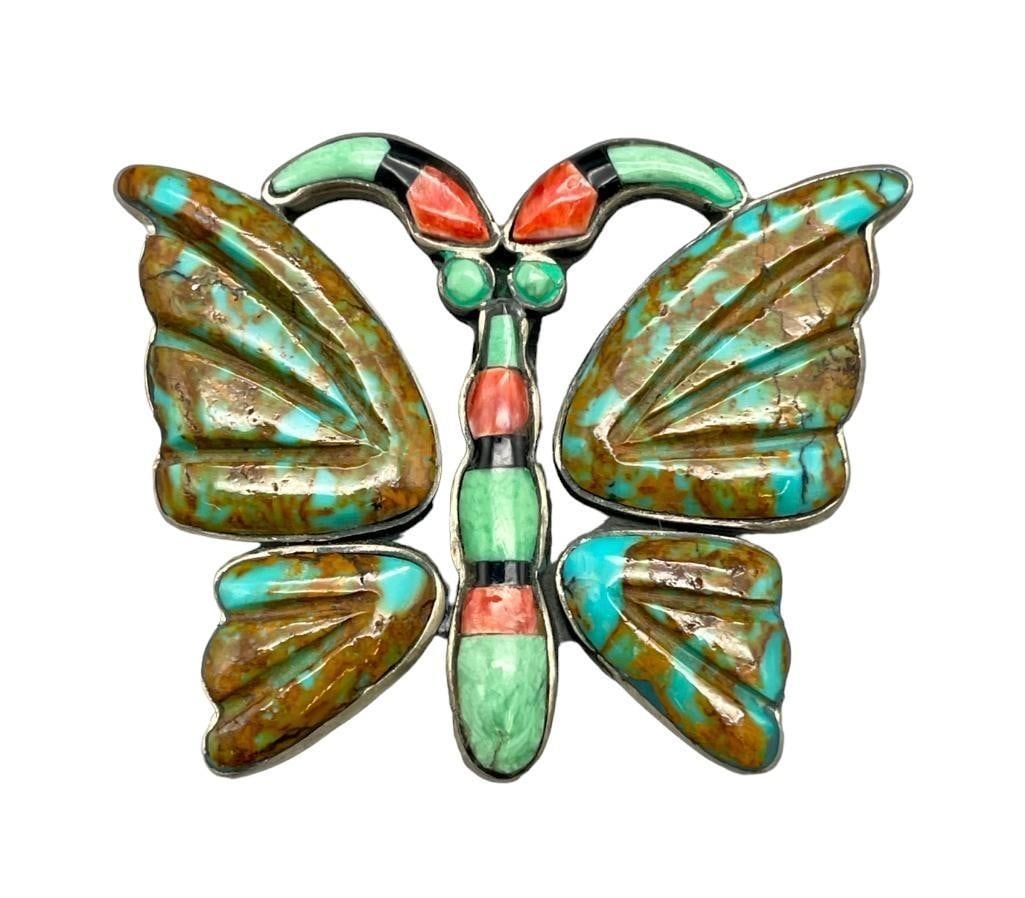 Carved Turquoise And Multi Stone Inlay Butterfly Pin/Pendant By Federico Jimenez (1 of 8)
