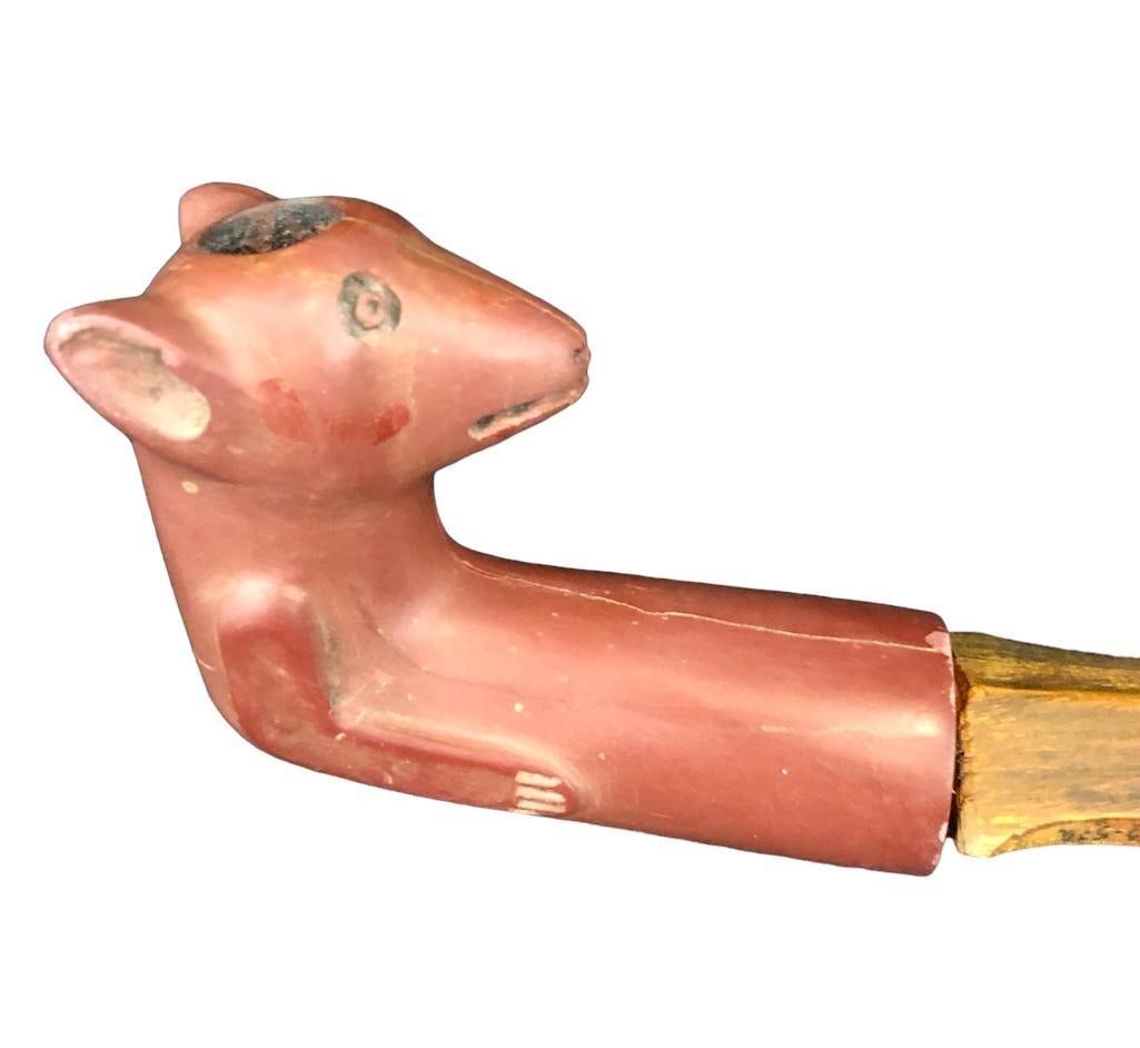 Carved Bear Themed Catlinite Pipe With Stem (1 of 16)