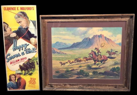 Vintage Tillman Parker Goodan Print And Original "Hoppy Serves A Writ" Movie Poster: Offered here for your consideration is a vintage print by Tillman Parker Goodan and an original poster for the movie Hoppy Serves A Writ. Titled Mustang Runners, this print by Tillman Parker Goodan,