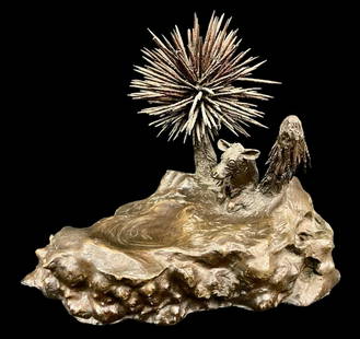 Calf In The Desert Bronze Statue Dated 1972: Offered here for your consideration is a Calf In The Desert Bronze Statue dated 1972. Marked 7 of 30, this nicely detailed small bronze presents a southwest ranch scene of a calf seeking sparse shade
