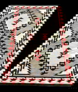 Large Early 1900s Navajo Floor Rug: Available here for your consideration is a large early 1900s - 1940s Navajo floor rug. If you have been searching for a large, older, eye catching Navajo rug in fine shape, then stop searching and