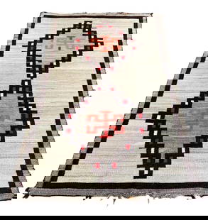 Circa 1920s To 1930s Navajo Floor Rug: Available here for your consideration is a circa 1920s to 1930s Navajo floor rug. Bordered by an outer band of light brown with an inner band of deep brown, the weaving pops with two centered diamond