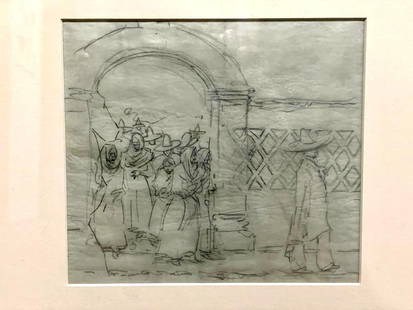 Pencil Sketch By Edward Borein: Offered here for your consideration is Hacienda Gate, a pencil sketch by Edward Borein (unsigned). Edward Borein's fame as an artist grew from his depiction of the old west with a focus on the