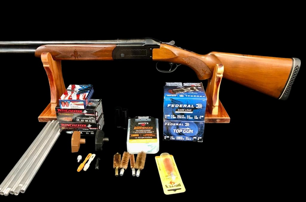 Savage M330 12 Gauge Shotgun With Shells Etc: For your bidding pleasure is a Savage Model 330 shotgun in 12 gauge. Further included with this lot is a box of each of the following: #4 shot, #8 shot, 1 oz. rifled slugs, segmented rifled slugs, and