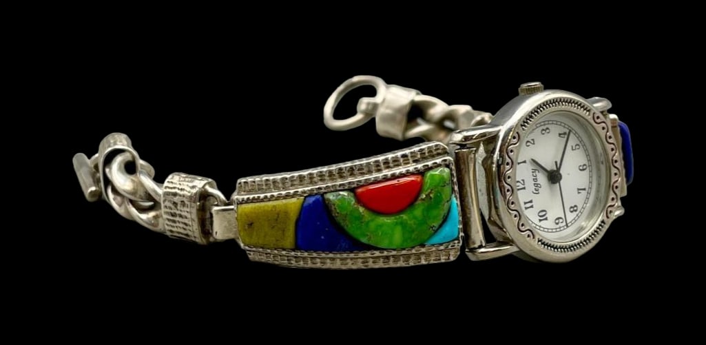 Multi Stone Inlay Watch Bracelet By Alvin Yellowhorse (1 of 8)