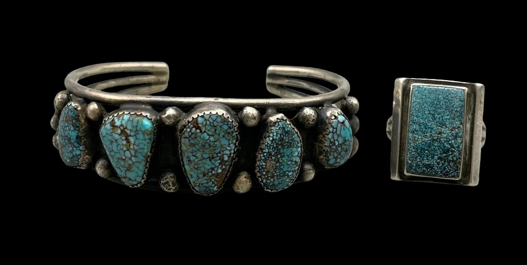 Vintage Bracelet And Ring With Great Webbed Turquoise (1 of 13)