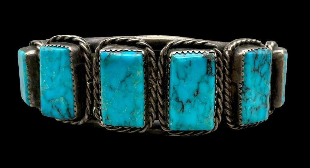 Vintage Six Stone Rectangular Turquoise Bracelet (1 of 9)