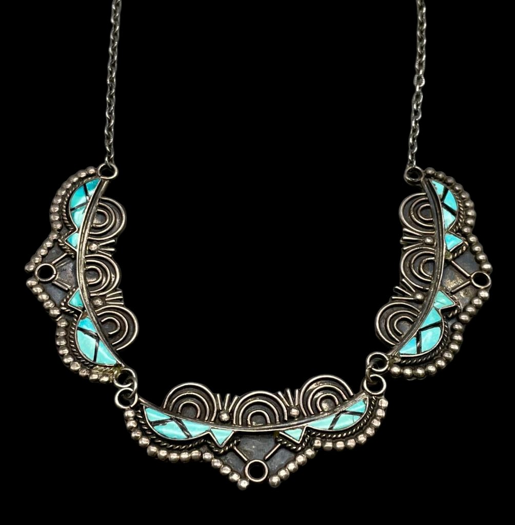 Zuni Turquoise Inlay Necklace By Yawakia (1 of 12)