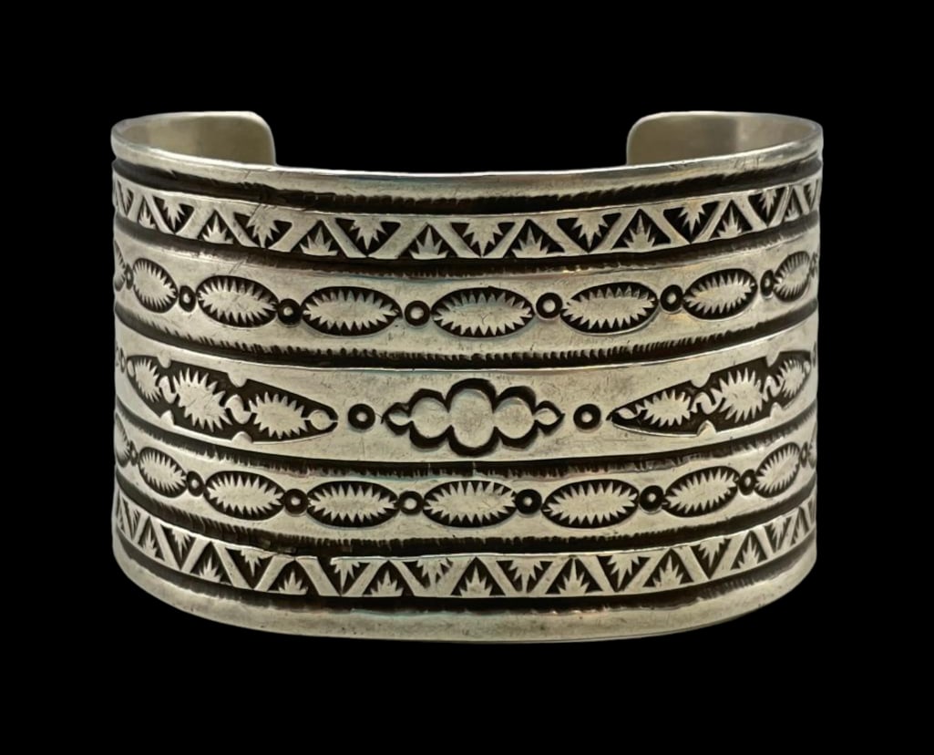 Wide Stamped Sterling Silver Bracelet (1 of 10)