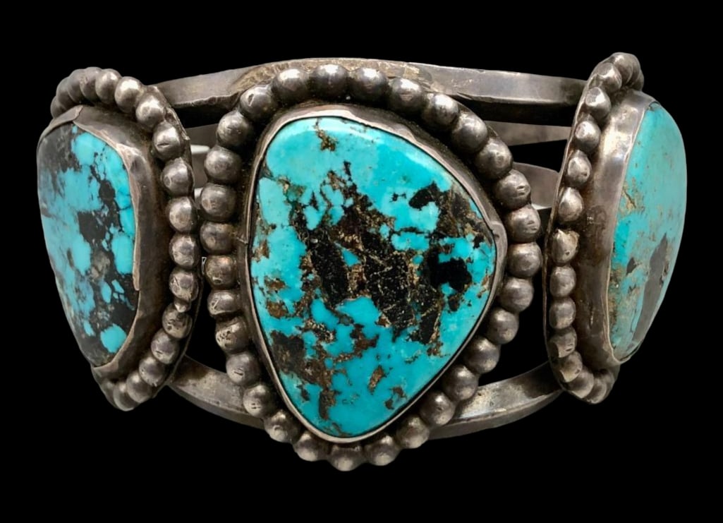 Vintage Three Stone Stormy Mountain Turquoise Bracelet (1 of 10)