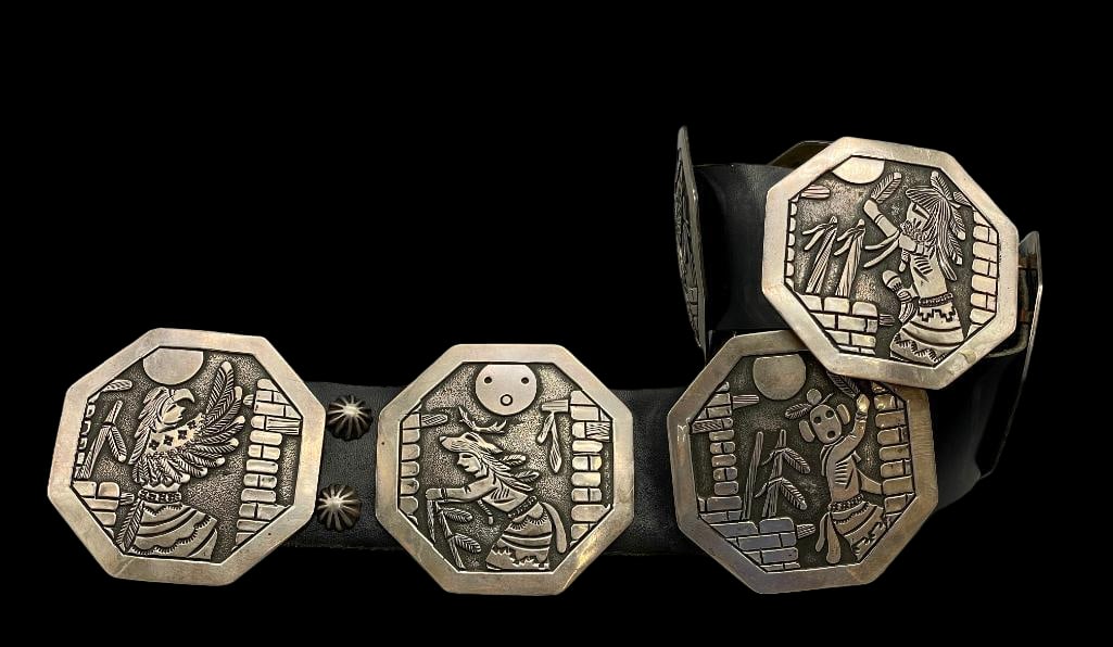Exquisite Large Sterling Silver Overlay Storyteller Concho Belt By Becenti (1 of 17)