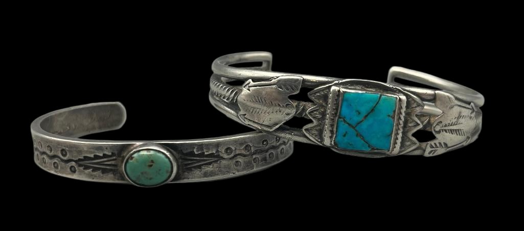 Two Vintage Handmade Turquoise And Sterling Silver Bracelets (1 of 9)