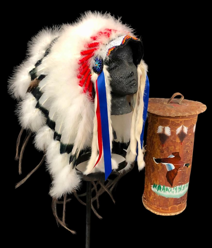 Sioux War Bonnet With Chippewa Birch Bark Bonnet Box (1 of 18)