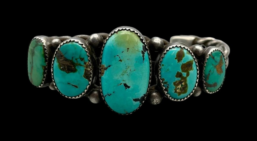 Hefty Handmade Twisted Wire And Turquoise Bracelet (1 of 9)