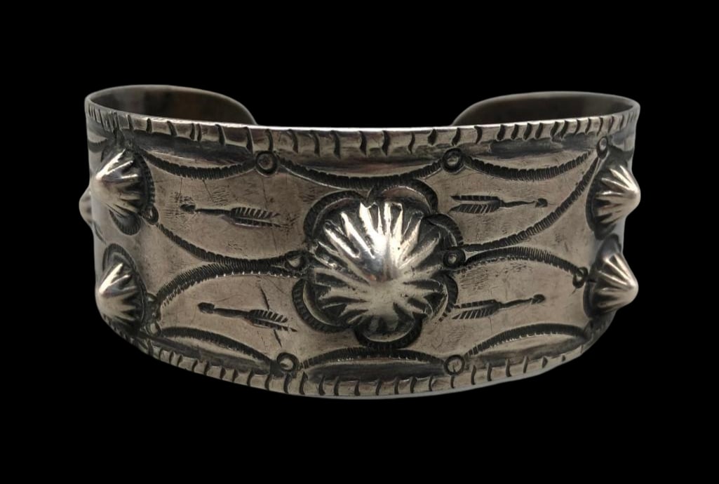 Circa 1920s Silver Bracelet With Repousse And Stampwork (1 of 10)