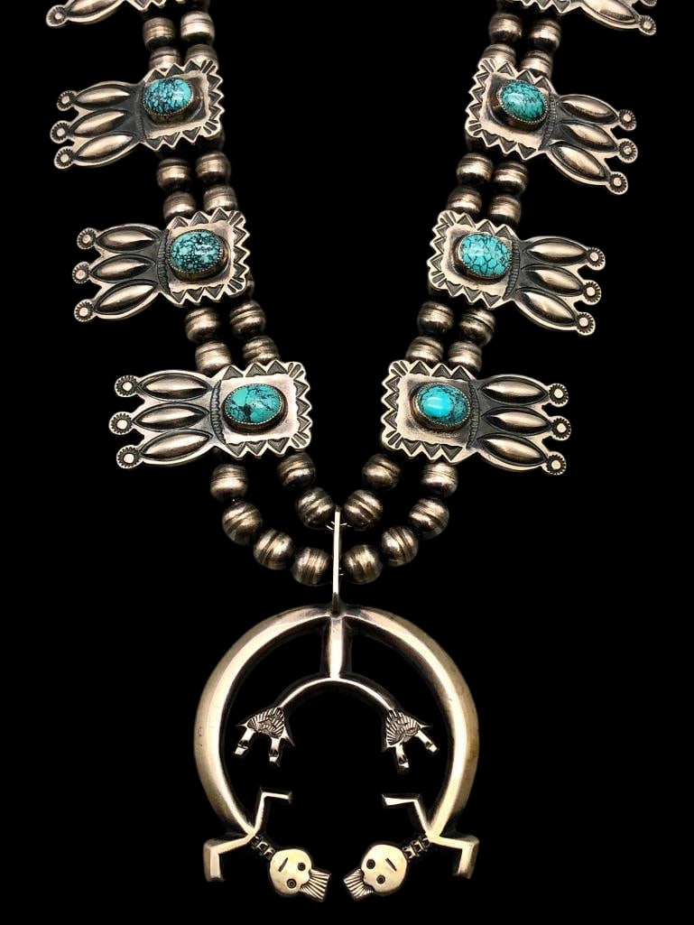 Rainbow Man Style Squash Blossom Necklace With Nice Turquoise By Henry Morgan (1 of 17)