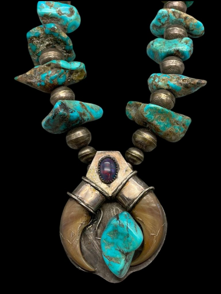 Vintage Chunky Turquoise, Sterling Silver  And Claw Necklace (1 of 13)