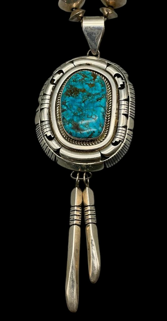 Beautiful Turquoise And Sterling Silver Bead Necklace With Pendant (1 of 15)