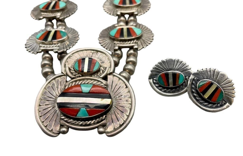 Leland Peyketewa Inlay And Sterling Silver Necklace With Earrings (1 of 17)