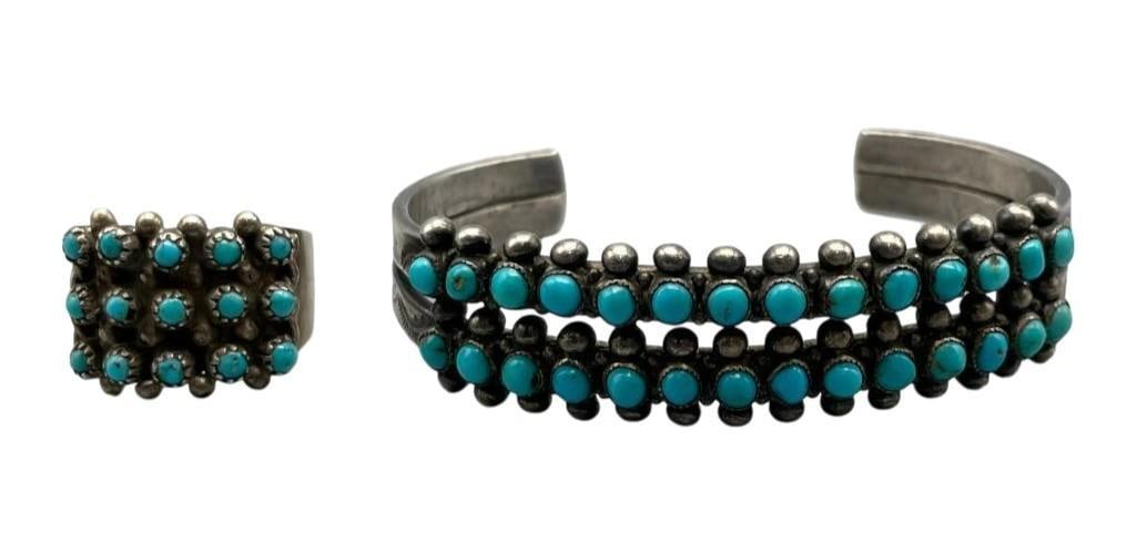 Vintage Snake Eye/Dot Turquoise Bracelet And Ring (1 of 11)