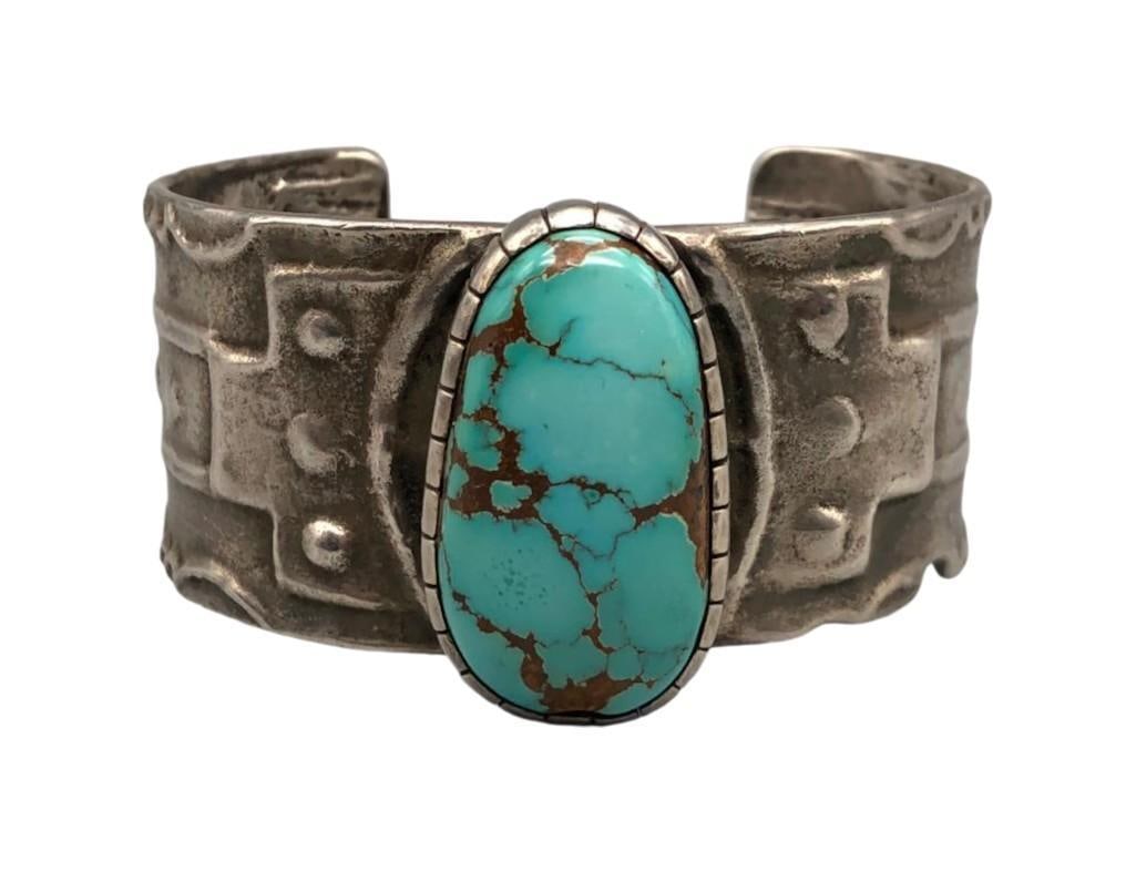 Turquoise And Sterling Silver Bracelet By Curtis Pete (1 of 10)