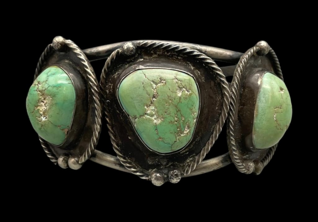 Vintage Three Stone Natural Turquoise Bracelet (1 of 9)