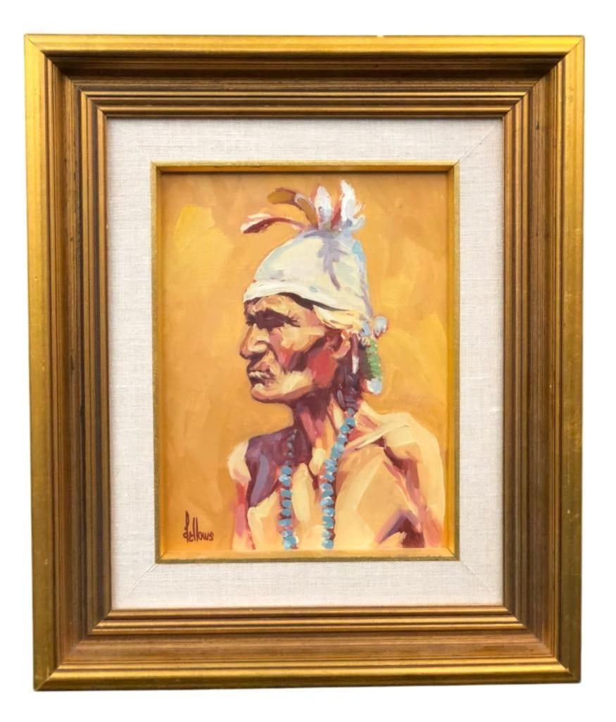 Original Fred Fellows Oil Painting: Offered for your purchase here is an original oil painting by Fred Fellows. Written on the back is The "Hatauh" * *Navaho Medicine Man. That note is initialed F.F. Fred Fellows is t