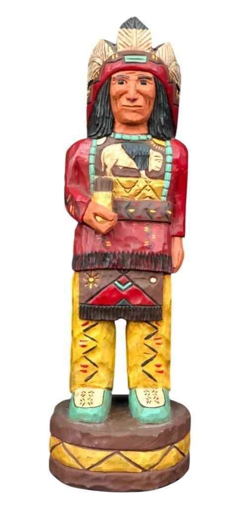 Small Size Gallagher Wooden Indian: Offered here for your consideration is a small size Gallagher wooden Indian. The Gallagher family has been carving highly sought after Cigar Store Indian figures for years. Get this colorful figure, i