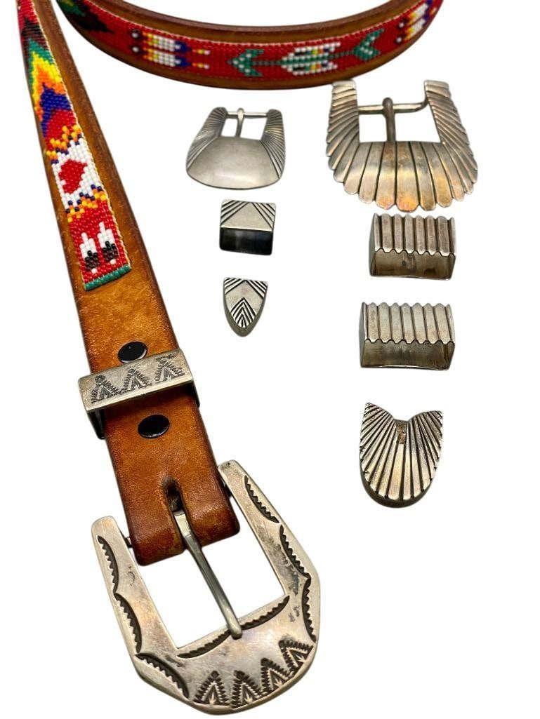 Nice Beaded Belt And Buckle By Tom Begay And Two Other Sterling Silver Buckle Sets (1 of 20)