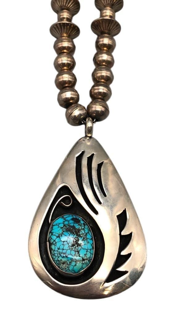 Turquoise And Sterling Silver Bead Necklace (1 of 14)