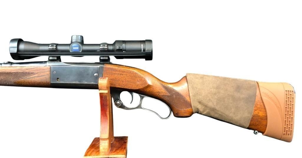 Savage Model 99 Rifle With Scope in .300 Sav: For your bidding pleasure is a Savage Model 99 rifle with scope in .300 Savage. This hammerless lever action rifle has an attractive wood stock and forend. The stock comes with a Pachmayr recoil pad a