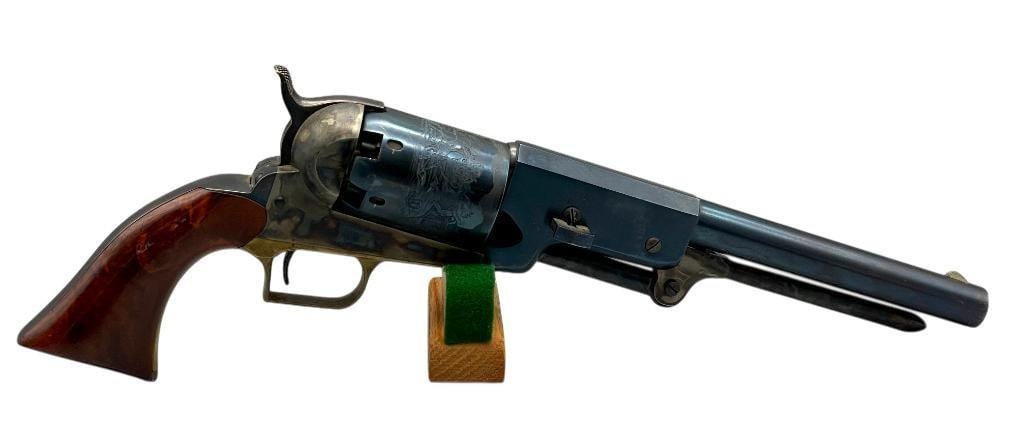 Black Powder U.S. 1847 - Walker Reproduction: Offered here for your consideration is a Walker U.S. 1847 black powder reproduction. This heavy revolver has a color case hardened frame and loading rod with a brass trigger guard. The barrel, engrave