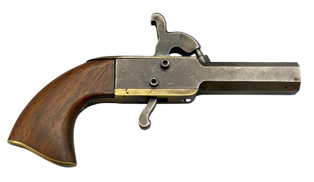 Percussion Cap Single Shot Black Powder Pistol: For your bidding pleasure is a single shot black powder percussion cap pistol. This is a shop made (kit) black powder, single shot pistol that is a replica of an old style boot gun. Bid now to make it