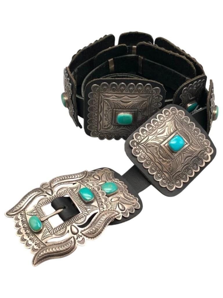 Green Turquoise And Sterling Silver Concho Belt By V. Hale (1 of 13)