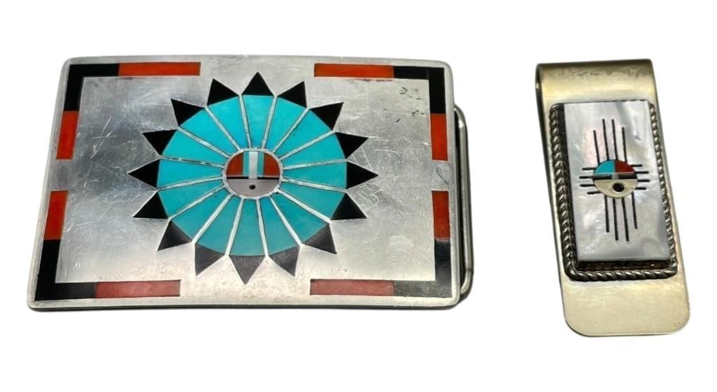 Zuni Inlay Belt Buckle And Money Clip (1 of 9)