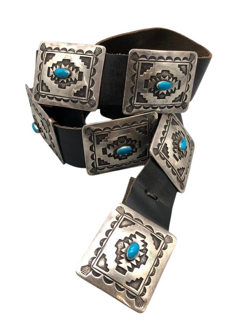 Turquoise And Sterling Silver Overlay Concho Belt (1 of 10)