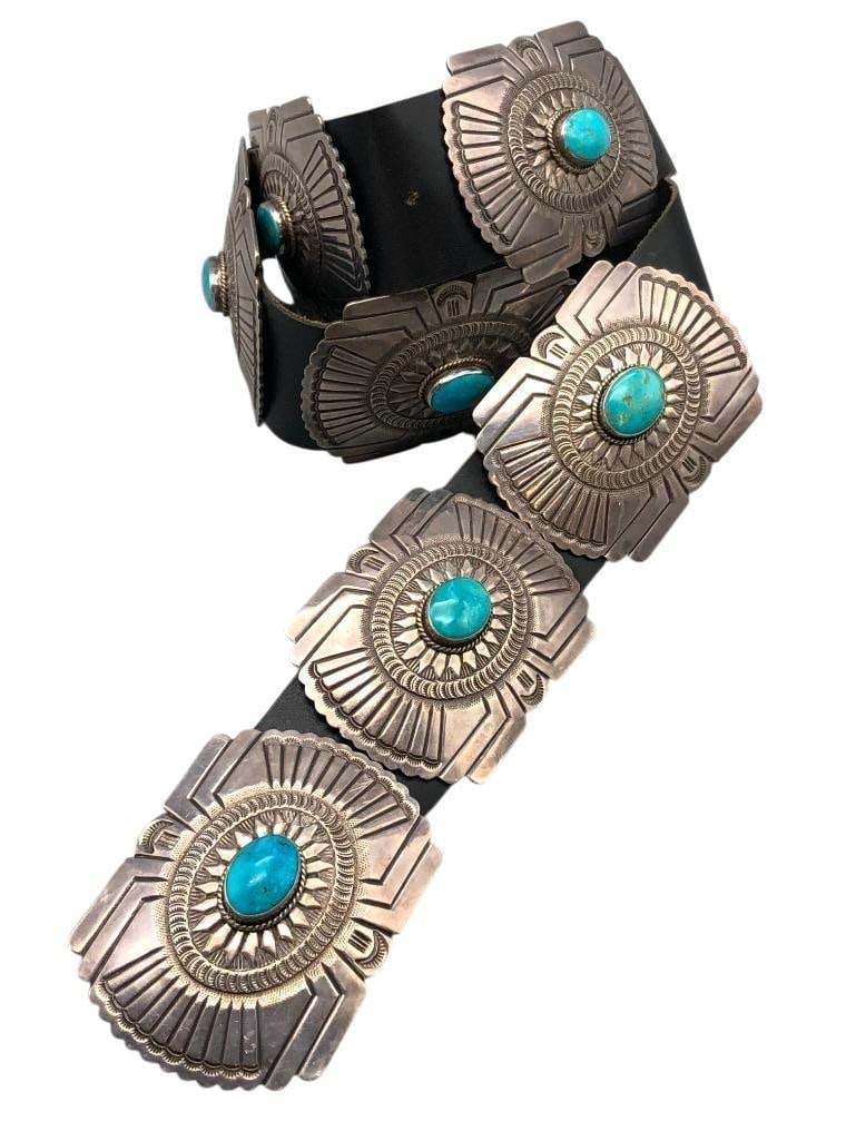 Great Turquoise And Sterling Silver Concho Belt (1 of 10)