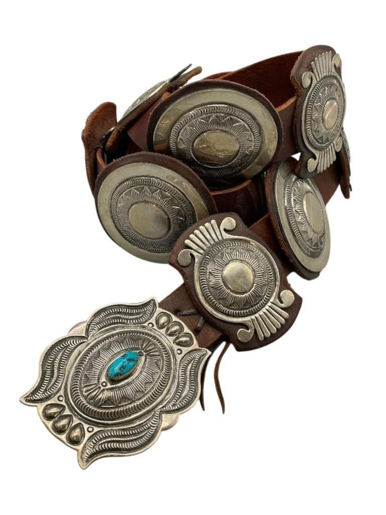Fancy Navajo Sterling Silver And Turquoise Concho Belt (1 of 13)