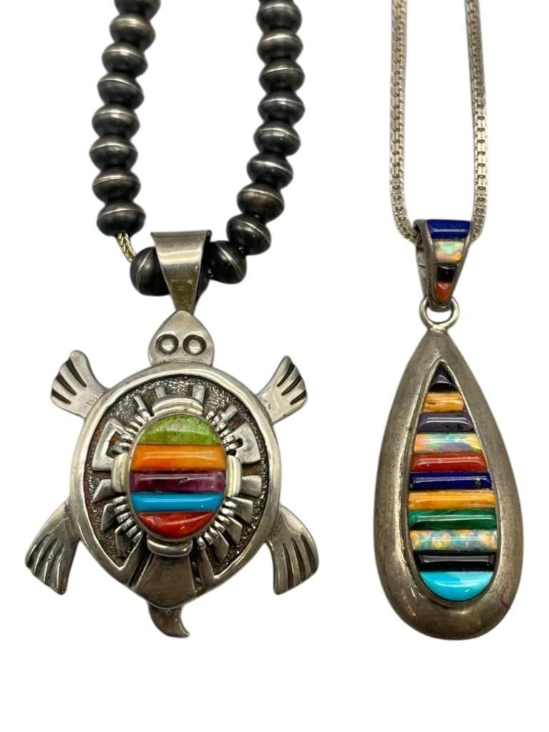 Two Multi Stone Inlay Pendant Necklaces (1 of 18)
