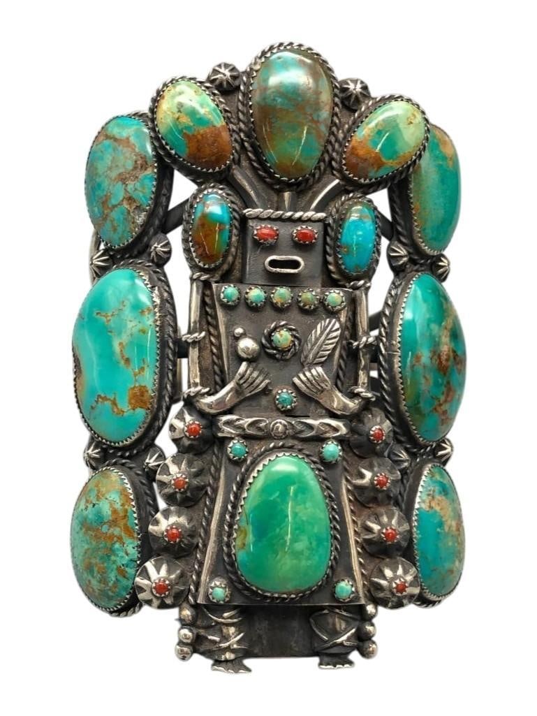 Vintage Kachina Figure Large Turquoise And Coral Bracelet (1 of 11)
