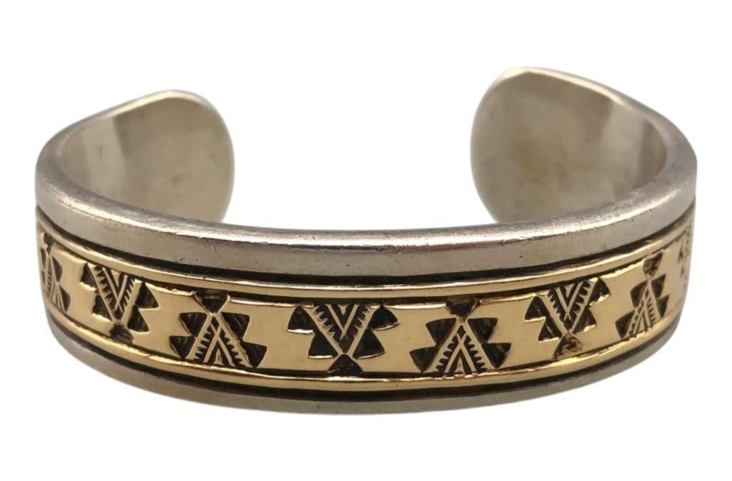 Navajo Handmade 14K Gold And Sterling Silver Bracelet (1 of 10)