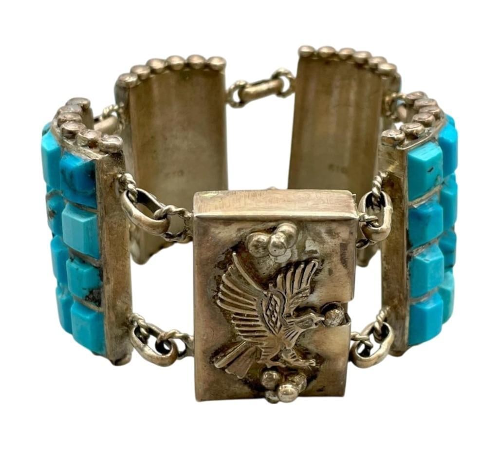 Eagle Themed Turquoise Link Bracelet (1 of 13)
