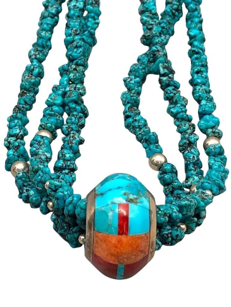 Turquoise Nugget Necklace WIth Inlay Pendant (1 of 14)